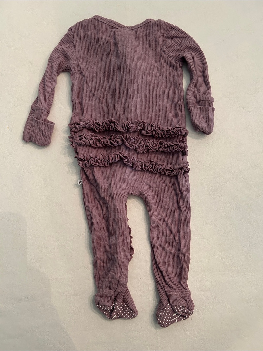 Caden Lane Mauve Ruffle Ribbed Footed One-Piece - Picture 3 of 4